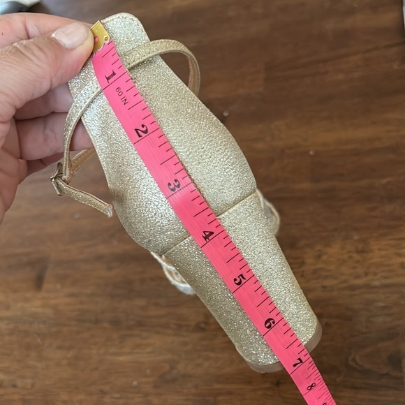 Badgley Mischka Womens Sparkly Gold Crystal Block Heel Sandals Size 9 Party - Picture 13 of 14